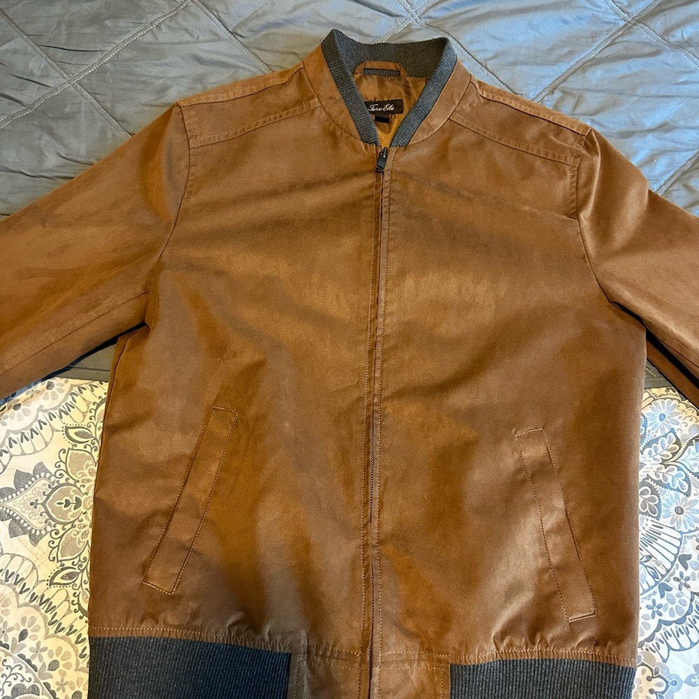 Tasso Elba Brown Suede Bomber Jacket